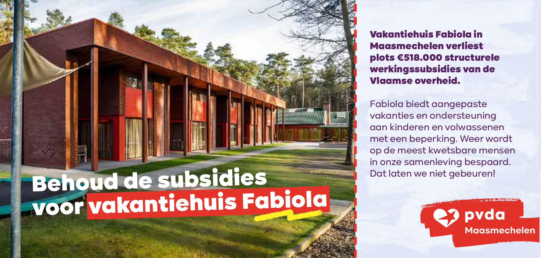 PVDA Maasmechelen start postkaartenactie om werkingssubsidies voor vakantiehuis Fabiola te behouden